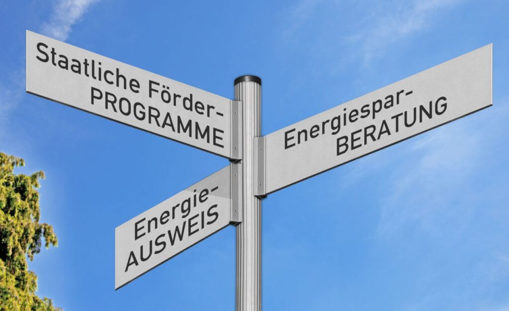 Zisterne kaufen mit staatlicher Foerderung: Wegweiser mit Hinweisen auf Energieberatung, Energieausweis und Foerderprogramme